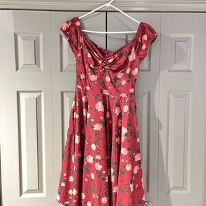 Timeless London Floral Red Dress with Pink and Green Accents